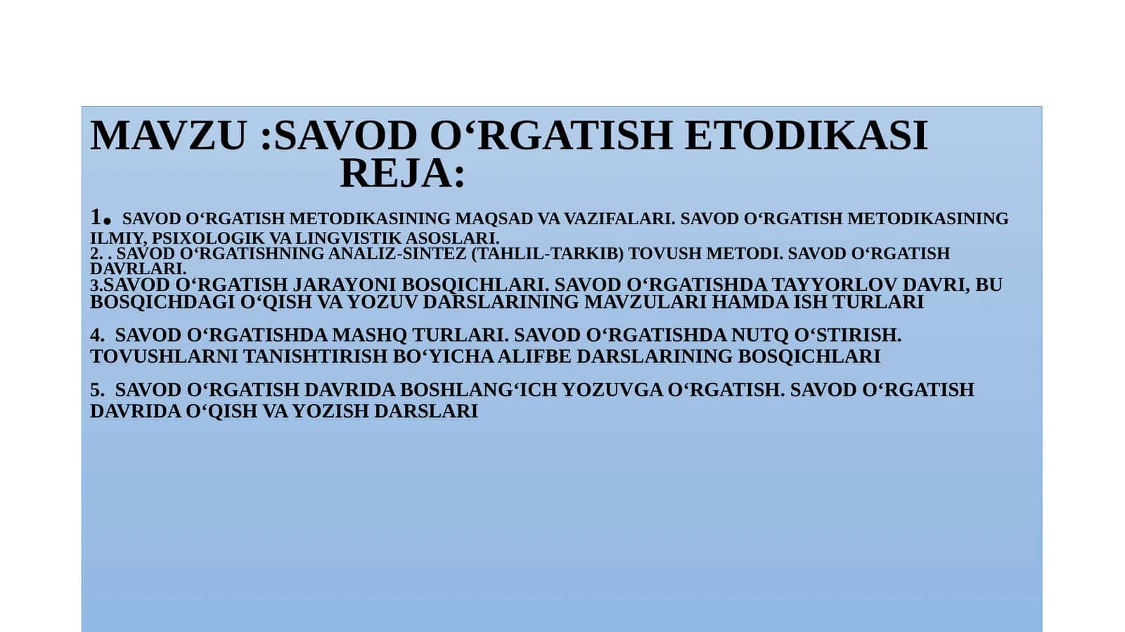 SAVOD O‘RGATISH METODIKASI
