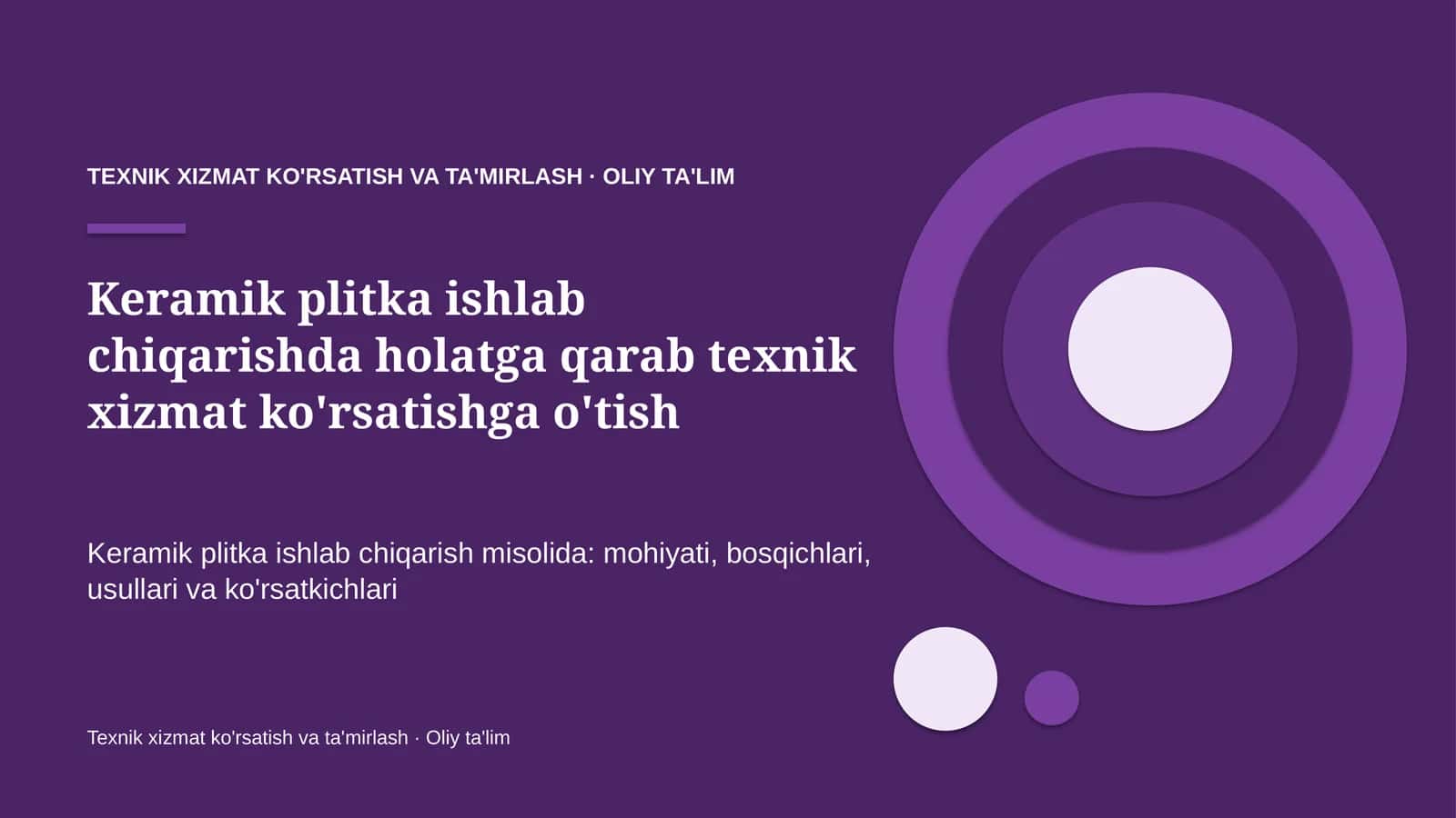 Keramik plitka ishlab chiqarishda holatga qarab texnik xizmat ko'rsatishga o'tish