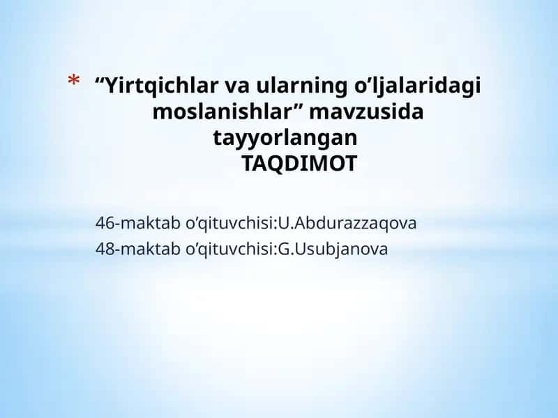 Yirtqichlar va ularning o'ljalaridagi moslanishlar