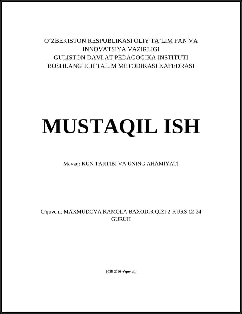 KUN TARTIBI VA UNING AHAMIYATI