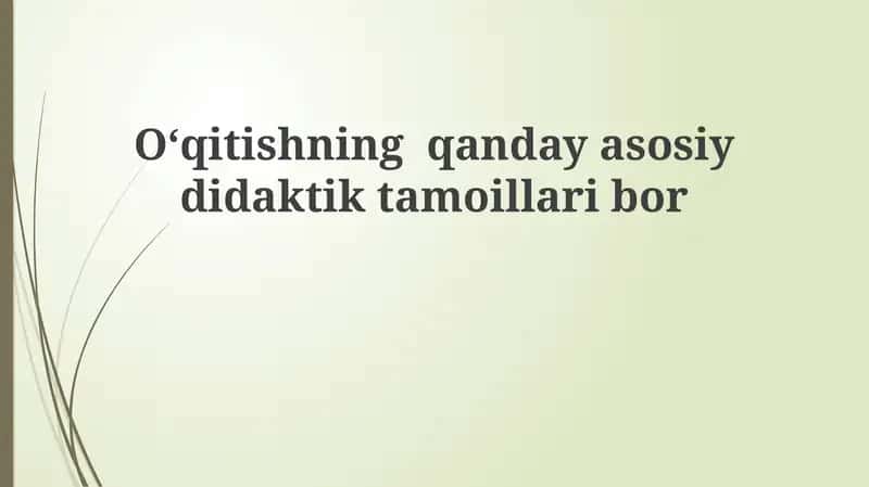 Ta'limning asosiy didaktik tamoyillari