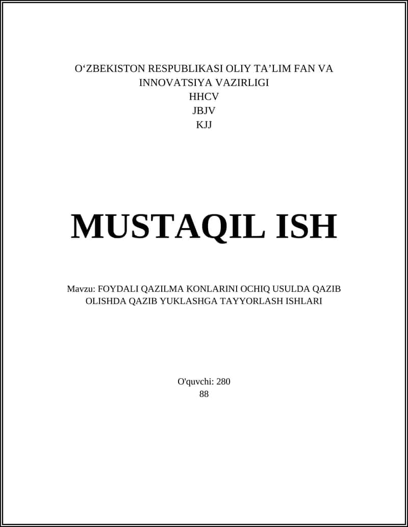 FOYDALI QAZILMA KONLARINI OCHIQ USULDA QAZIB OLISHDA QAZIB YUKLASHGA TAYYORLASH ISHLARI