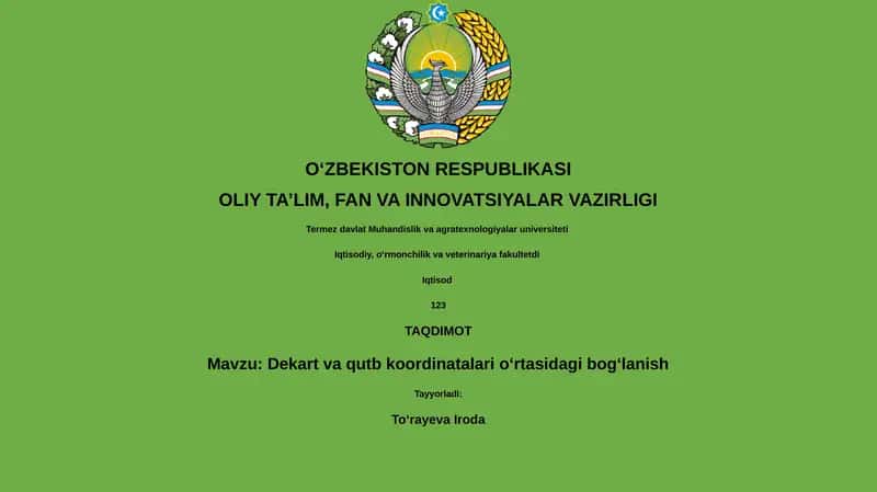 Dekart va qutb koordinatalari o‘rtasidagi bog‘lanish