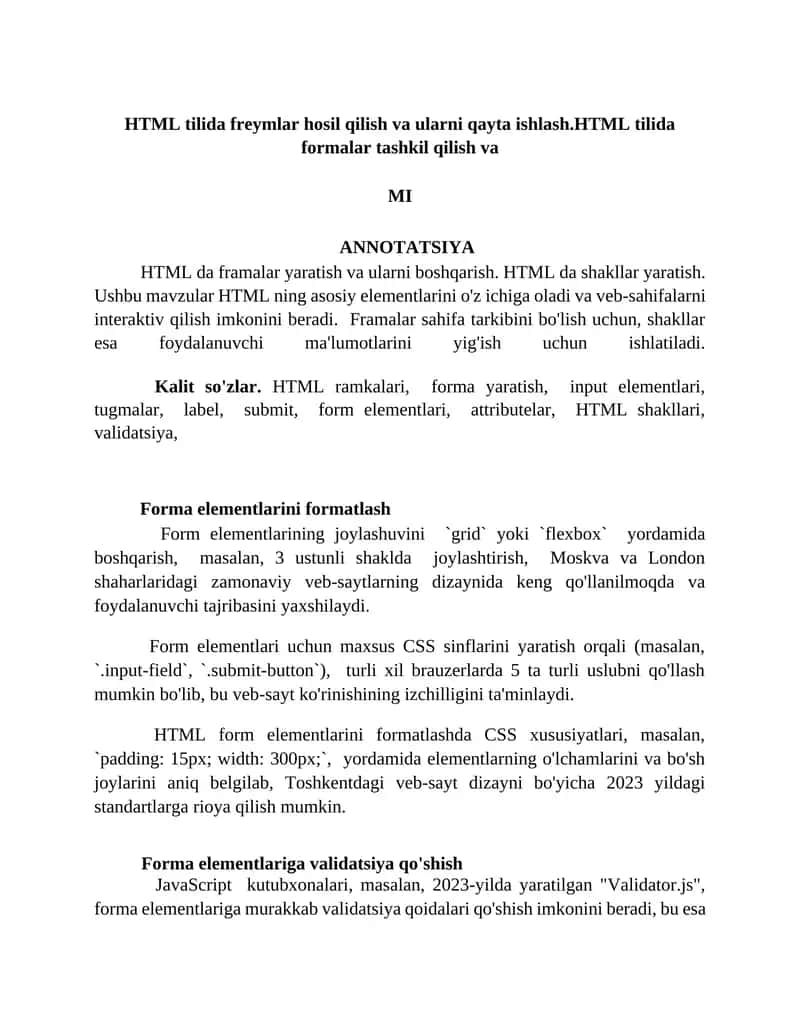 HTML da Formalar va Framalar