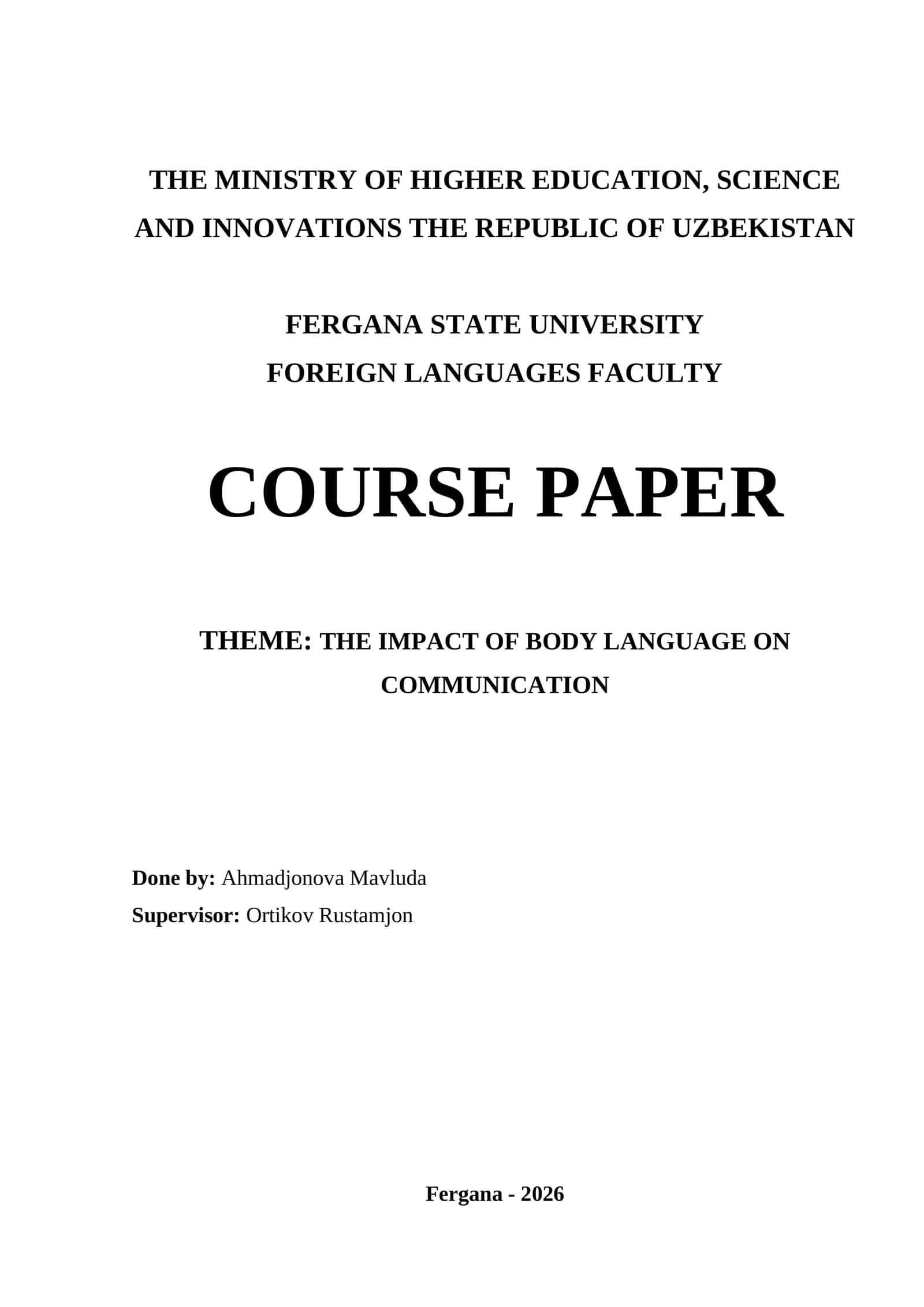 Course Paper on "The Impact of Body Language on Communication"