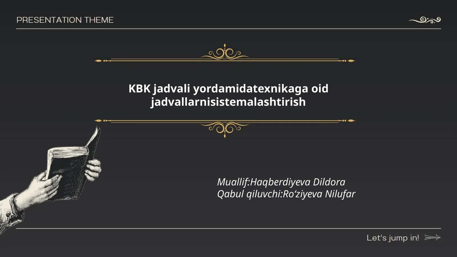 KBK jadvali yordamida texnikaga oid jadvallarni sistemlashtirish