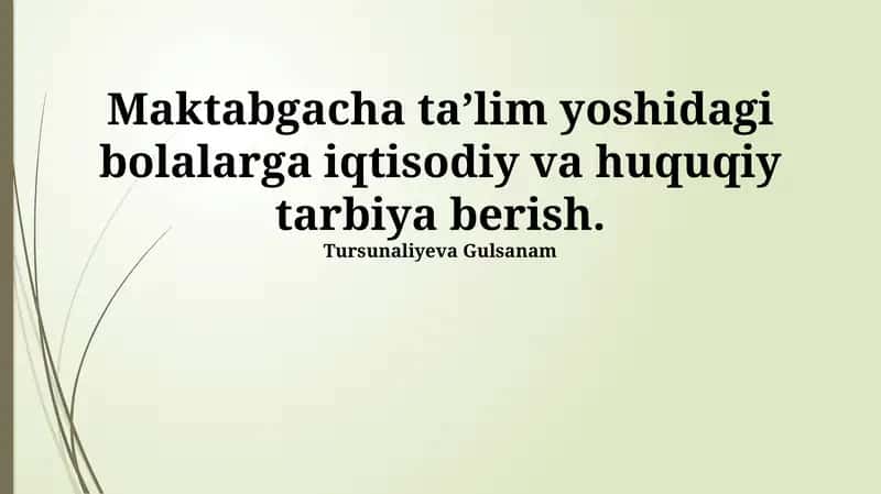 Bolalar bog'chasida iqtisodiy va huquqiy ta'lim