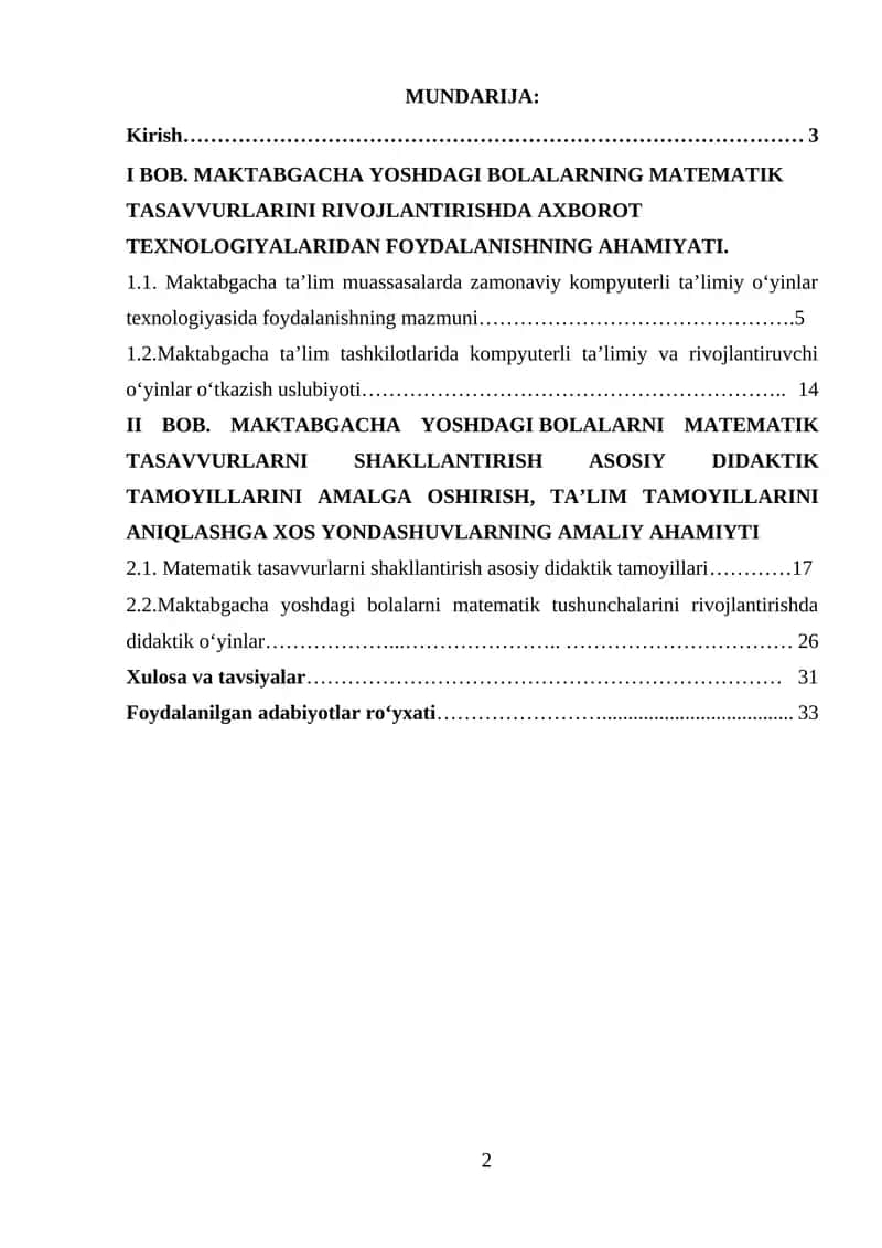 Maktabgacha Yoshdagi Bolalarning Matematik Tasavvurlarini Rivojlantirish