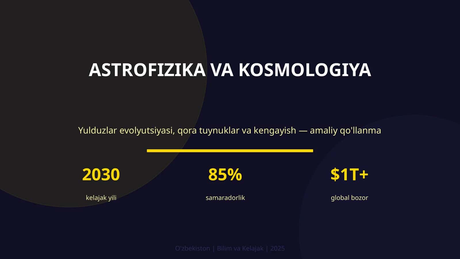 Yulduzlar evolyutsiyasi, qora tuynuklar va kengayish — amaliy qo'llanma