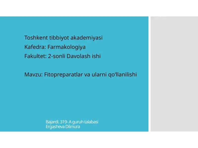 Fitopreparatlar va ularni qoʻllanilishi