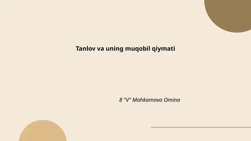 Tanlov va uning muqobil qiymati