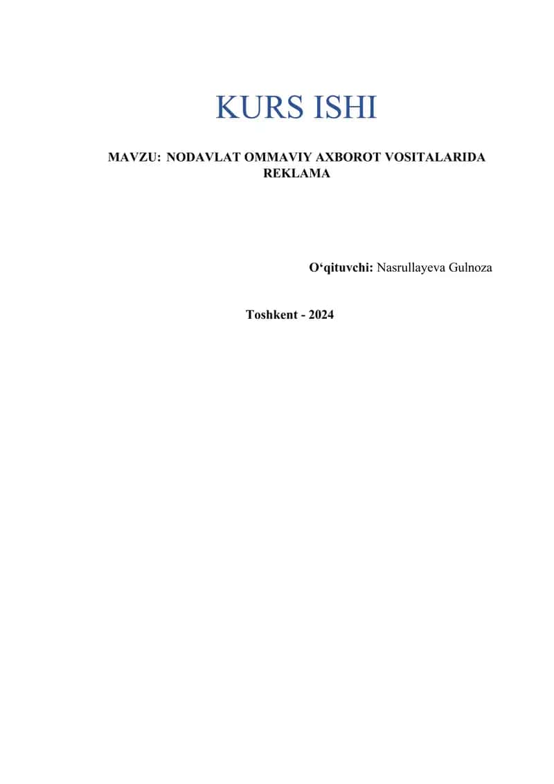 NODAVLAT OMMAVIY AXBOROT VOSITALARIDA REKLAMA