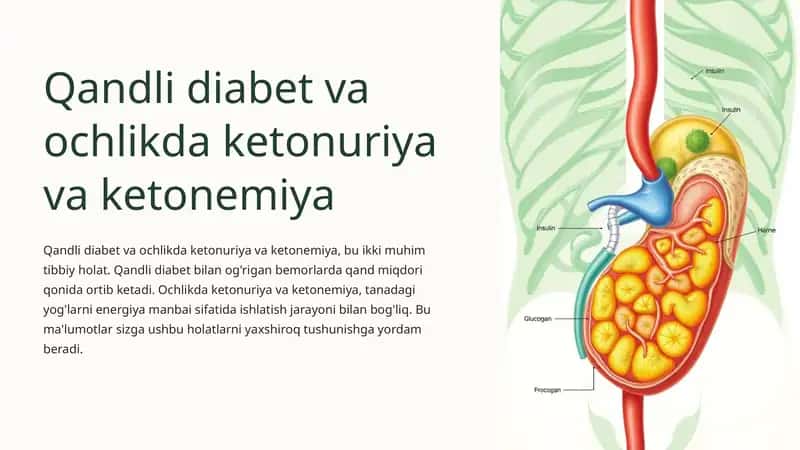 Qandli diabet va ochlikda ketonuriya va ketonemiya.
