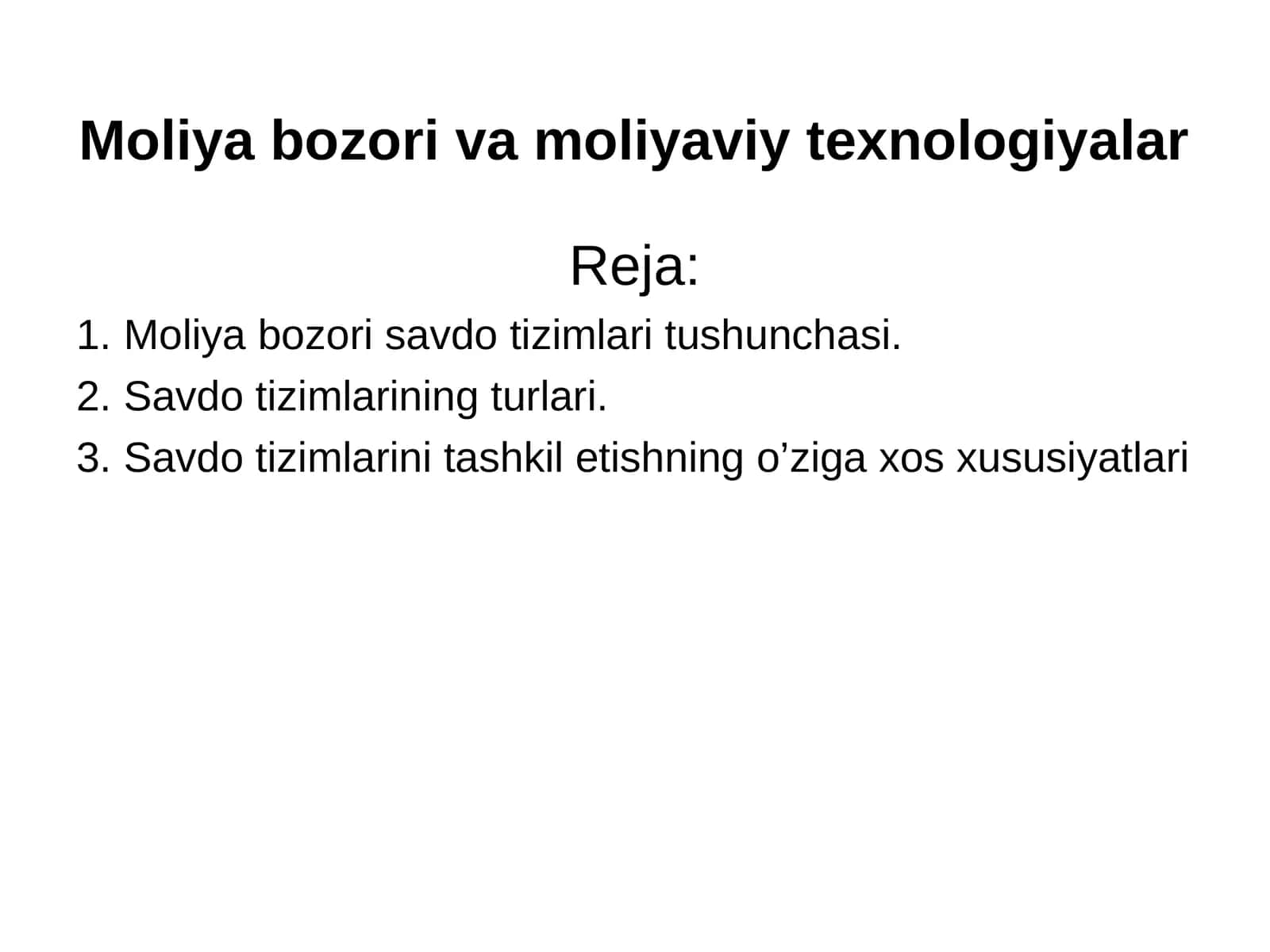 Moliya bozori va moliyaviy texnologiyalar
