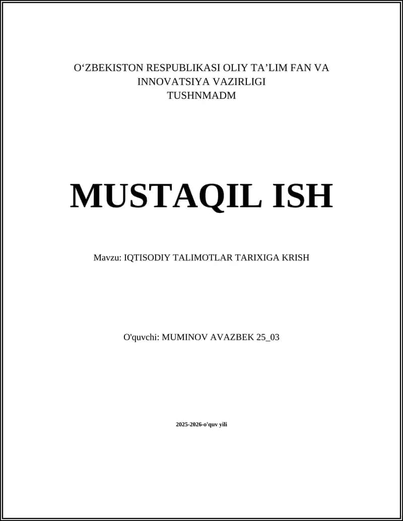 Iqtisodiy Ta'limotlar Tarixiga Kirish