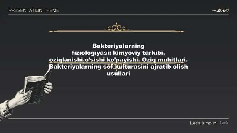 Bakteriyalarningfiziologiyasi kimyoviy tarkibi, oziqlanishi,o’sishi ko’payishi. Oziq muhitlari. Bakteriyalarning sof kulturasini ajratib olish usullari