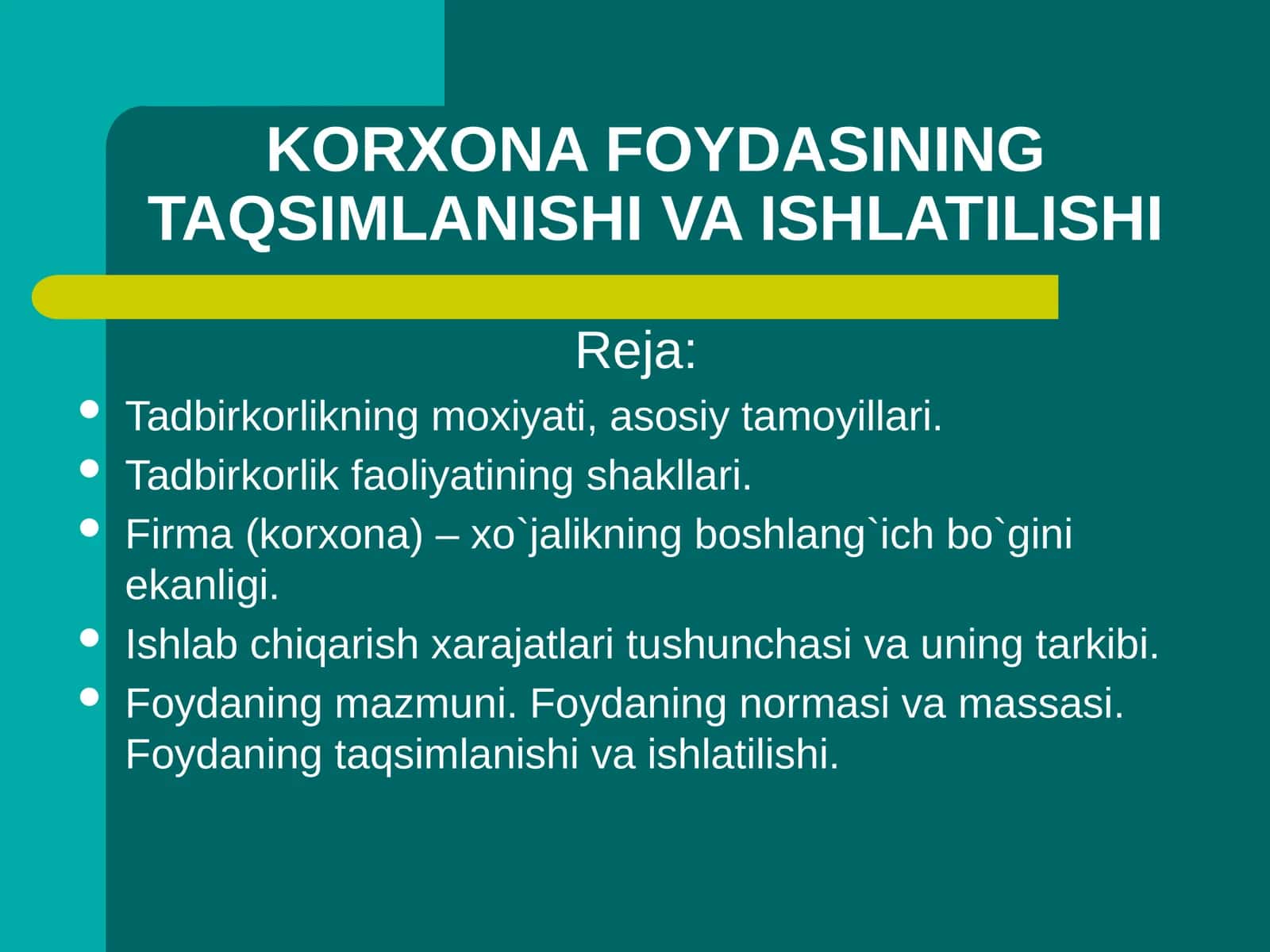KORXONA FOYDASINING TAQSIMLANISHI VA ISHLATILISHI