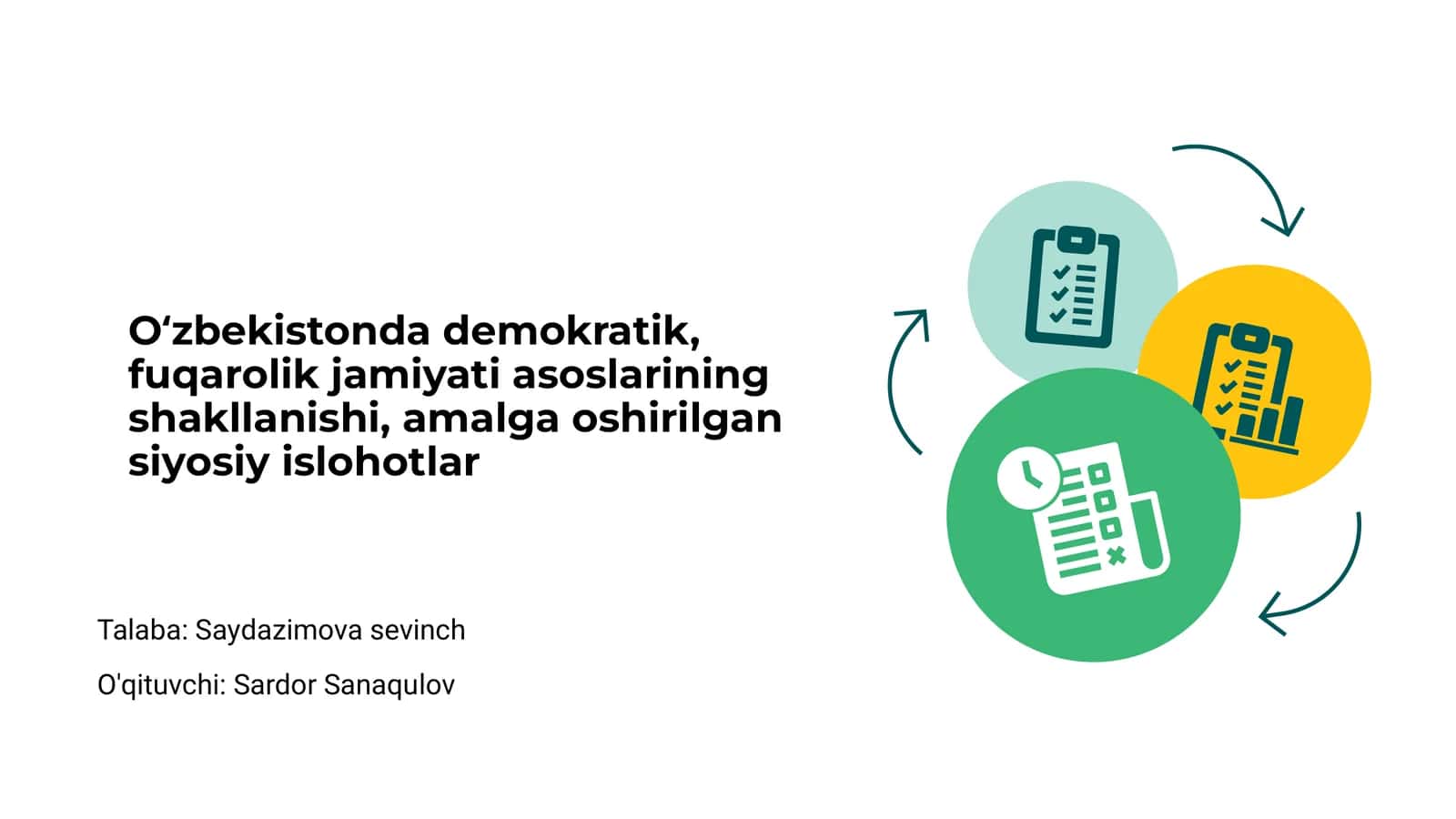 Oʻzbekistonda demokratik va fuqarolik jamiyati asoslarining shakllanishi, amalga oshirilgan siyosiy islohotlar