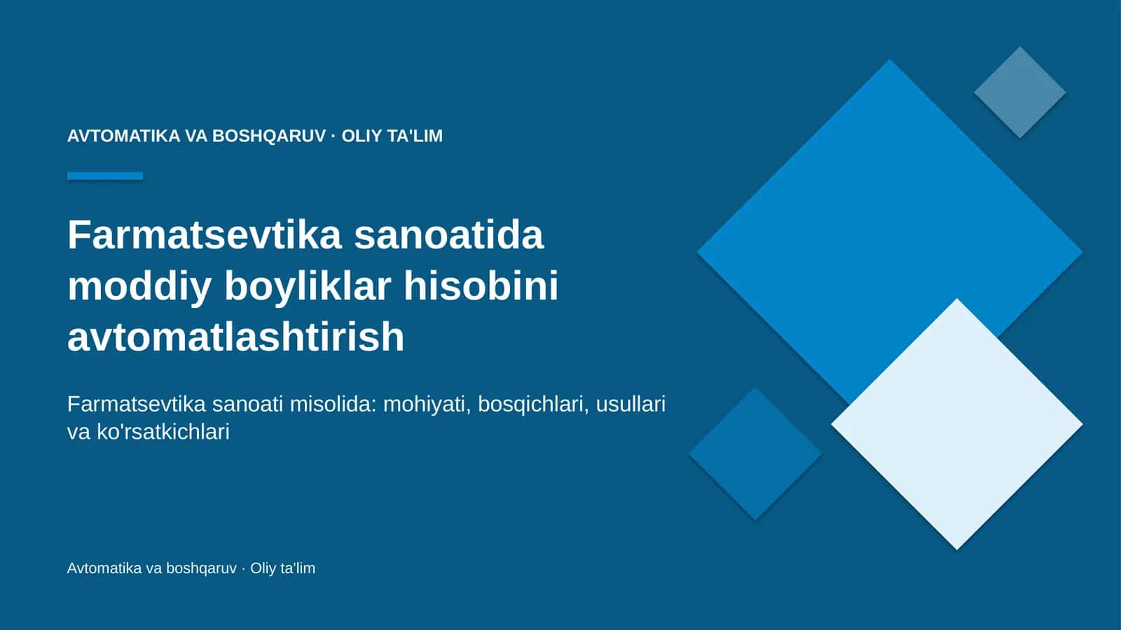 Farmatsevtika sanoatida moddiy boyliklar hisobini avtomatlashtirish