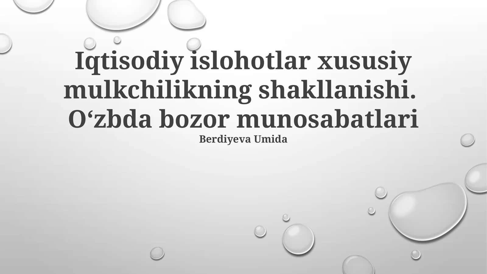 O'zbekistonda iqtisodiy islohotlar va bozor munosabatlarining shakllanishi