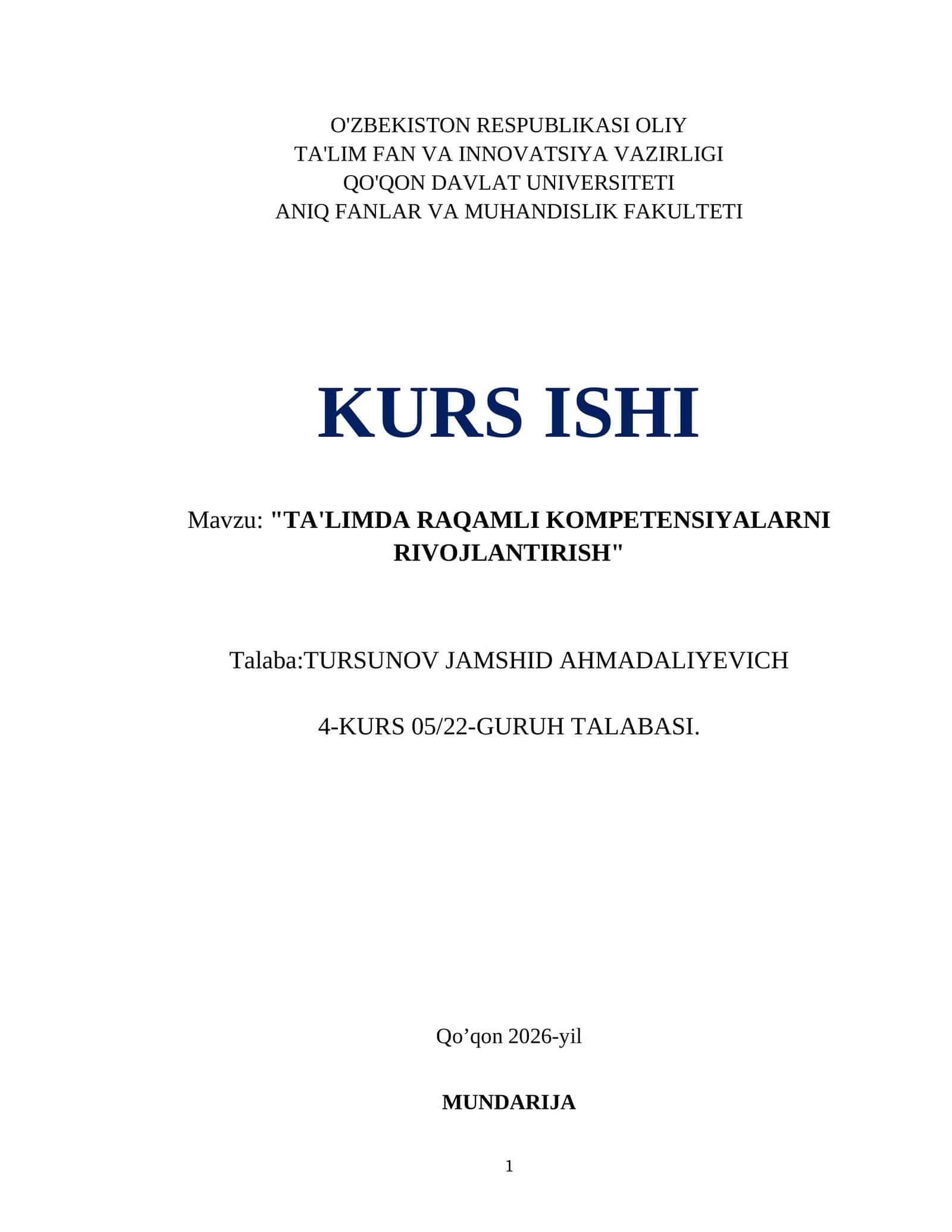 "TA'LIMDA RAQAMLI KOMPETENSIYALARNI RIVOJLANTIRISH"