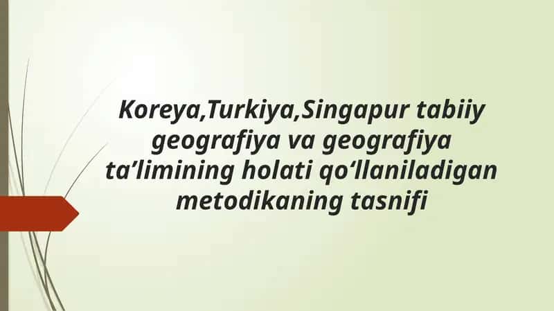 Koreya, Turkiya, Singapurtabiiy geografiya va geografiya taʼlimining holati qoʻllaniladigan metodika ning tasnifi