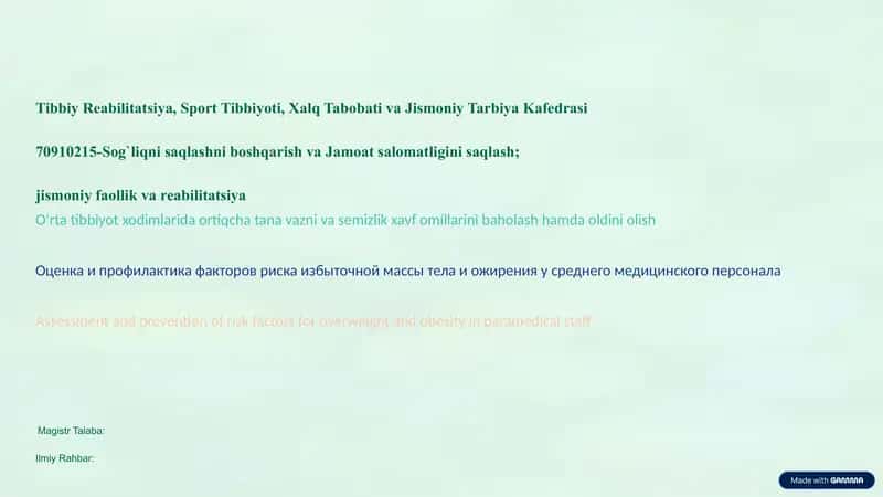 Semizlik. O'rtacha tibbiyot xodimining ortiqcha tana vazni. Ortiqcha tana vazni.
