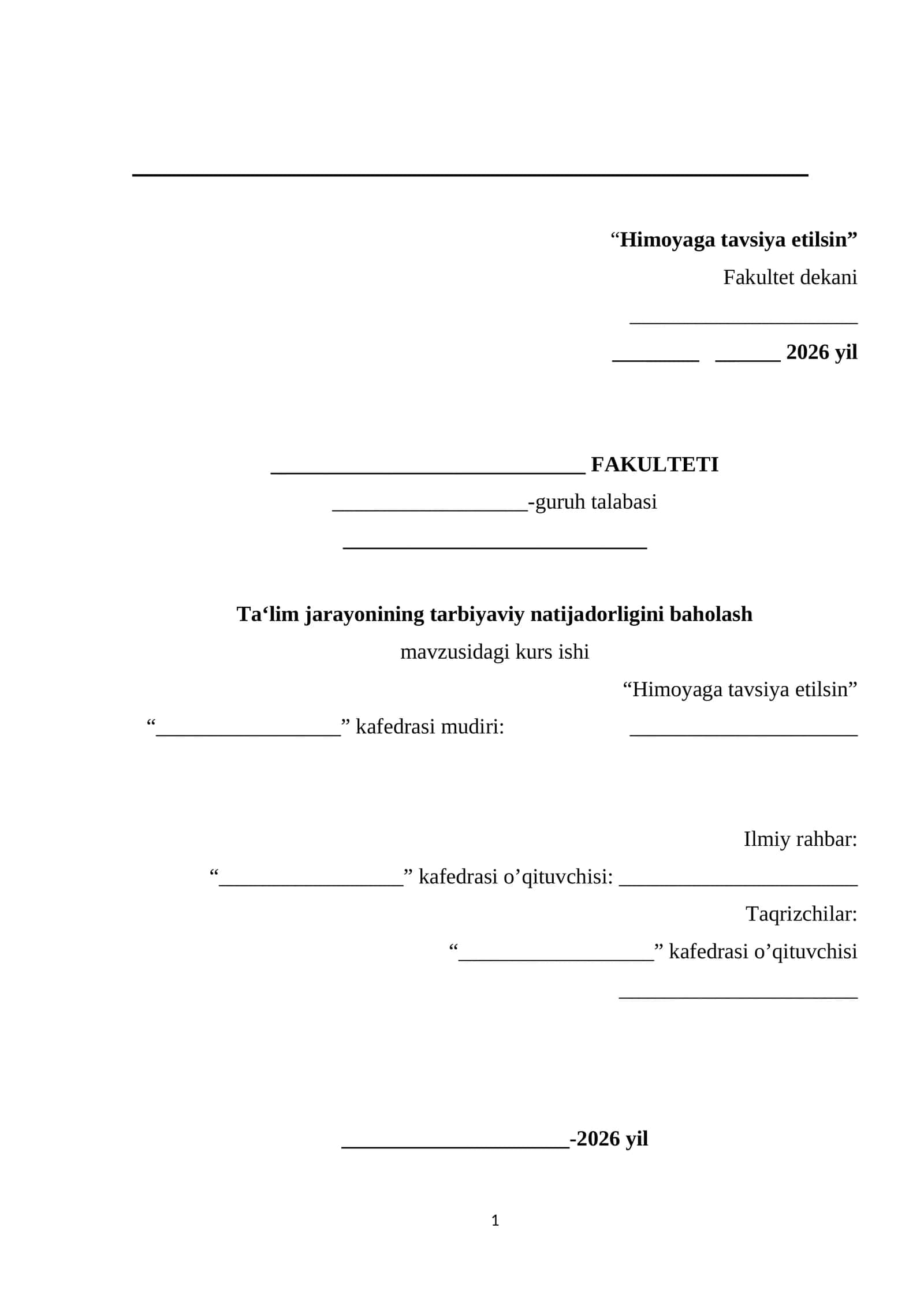 Ta‘lim jarayonining tarbiyaviy natijadorligini baholash mavzusidagi kurs ishi