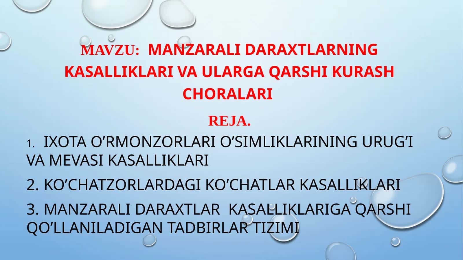 MANZARALI DARAXTLARNING KASALLIKLARI VA ULARGA QARSHI KURASHCHORALARI