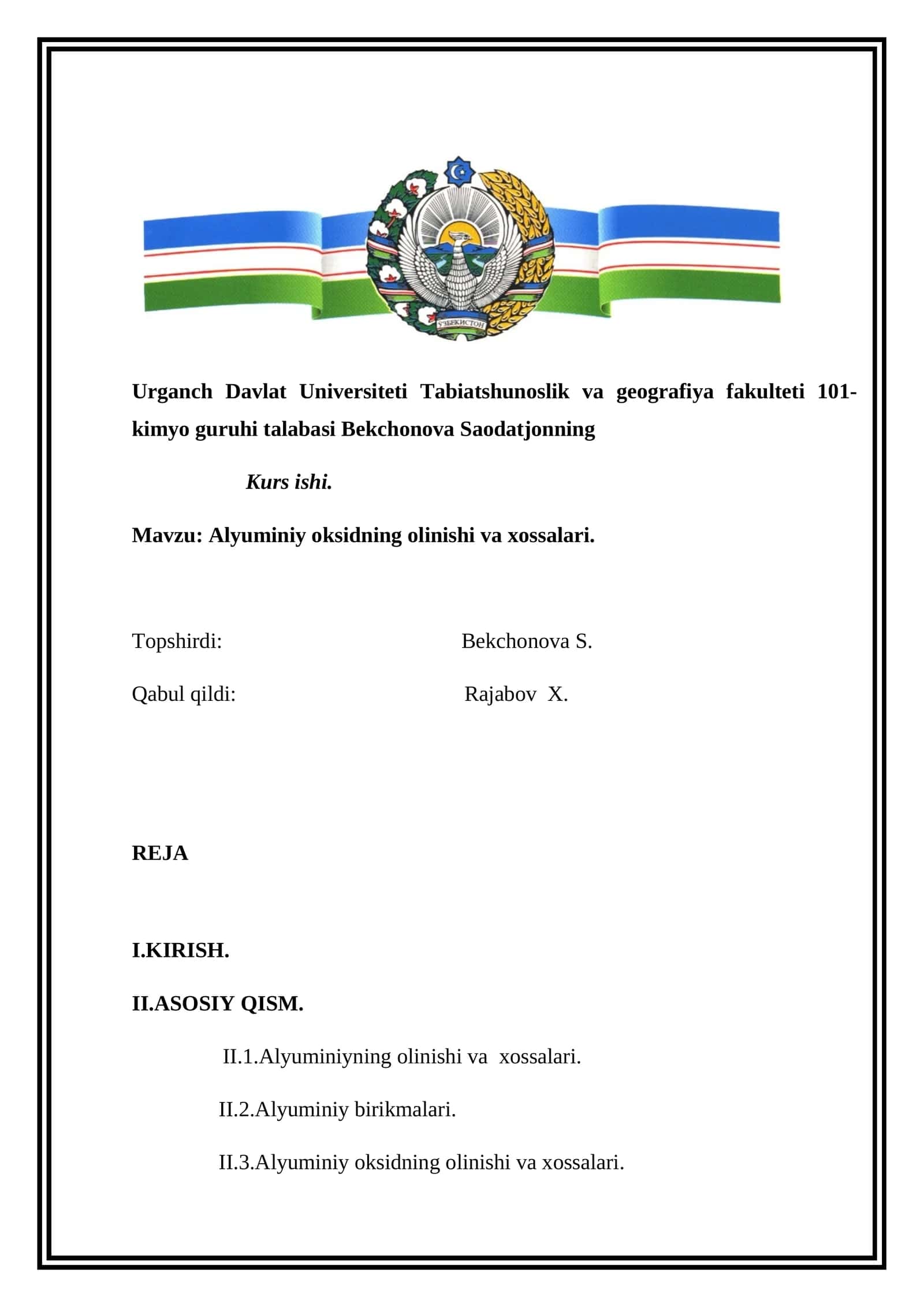 Alyuminiy oksidning olinishi va xossalari