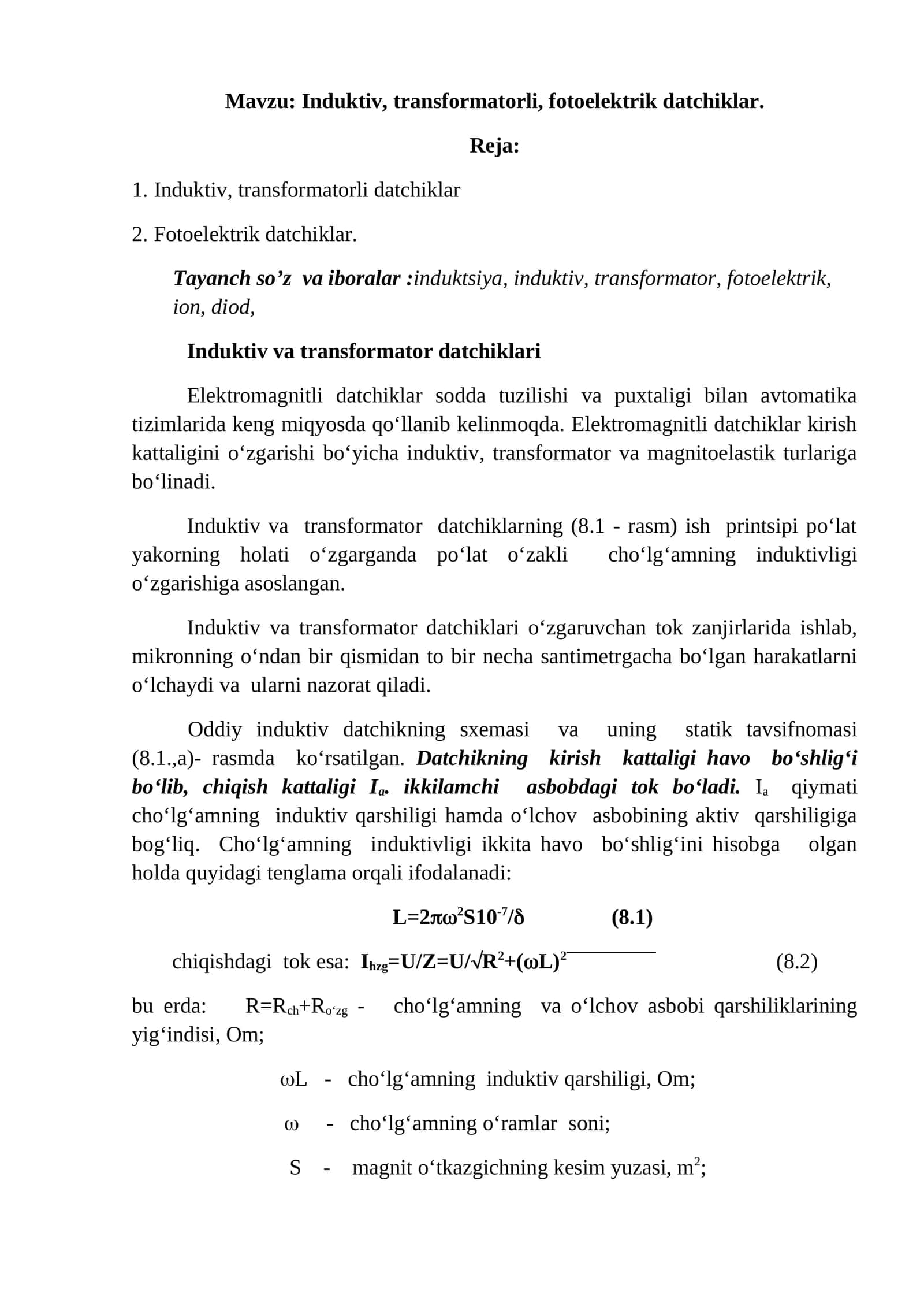 Induktiv, transformatorli, fotoelektrik datchiklar