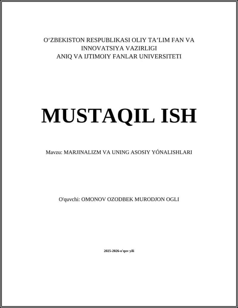 MARJINALIZM VA UNING ASOSIY YÓNALISHLARI
