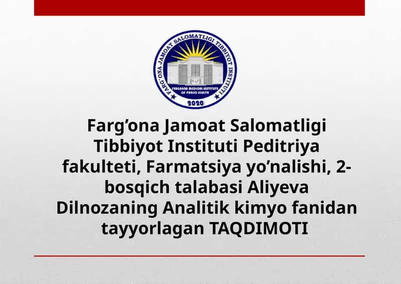 Mg*2kationining tibbiyotda qo'llanilishi va dori vositalari tarkibida sifat va miqdorini aniqlash