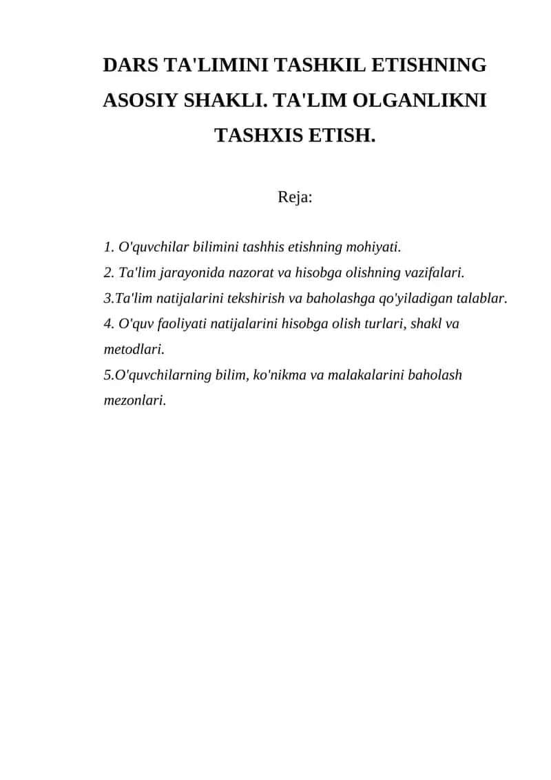 TA'LIM OLGANLIKNI TASHXIS ETISH