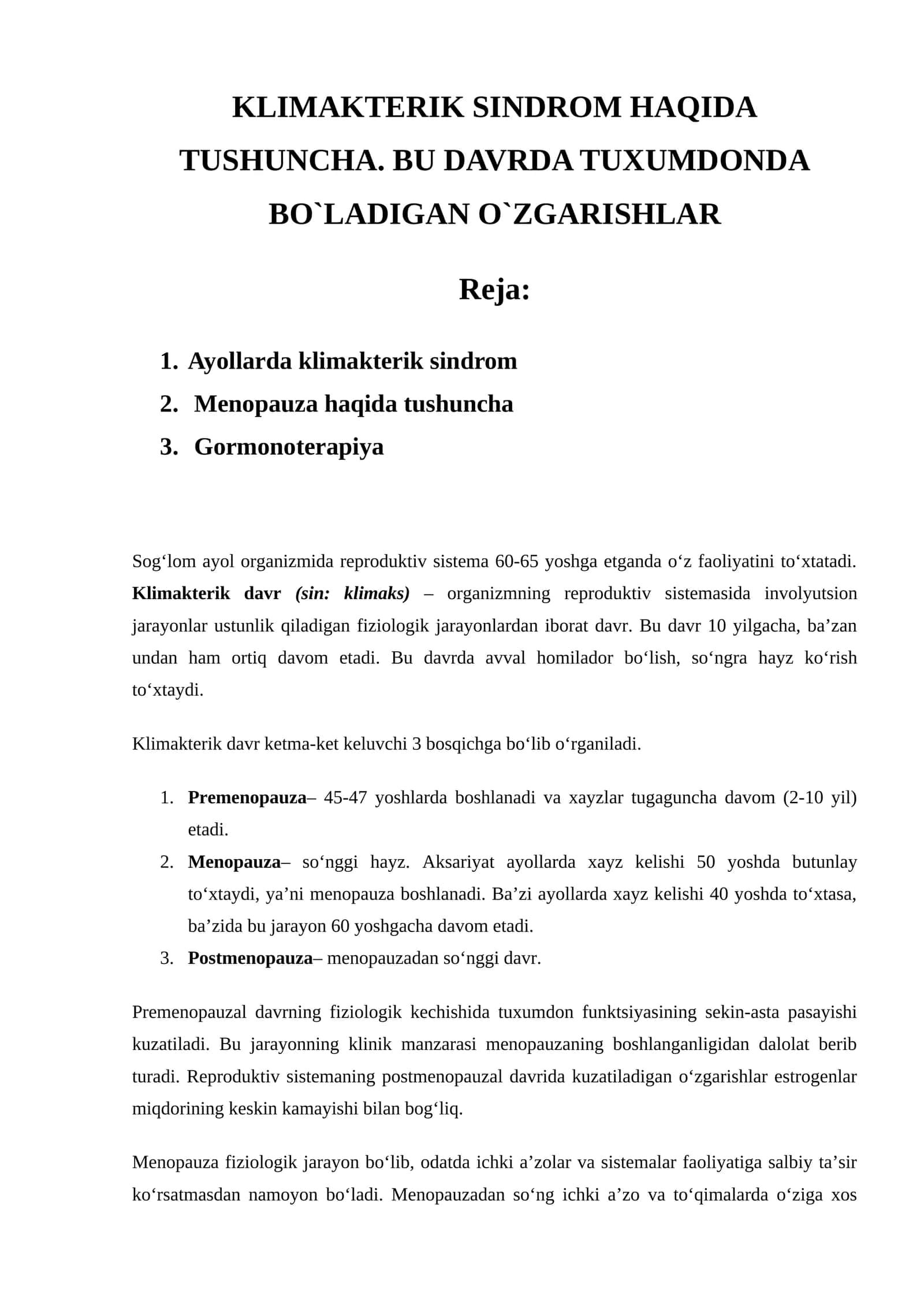 Klimakterik sindrom haqida tushuncha