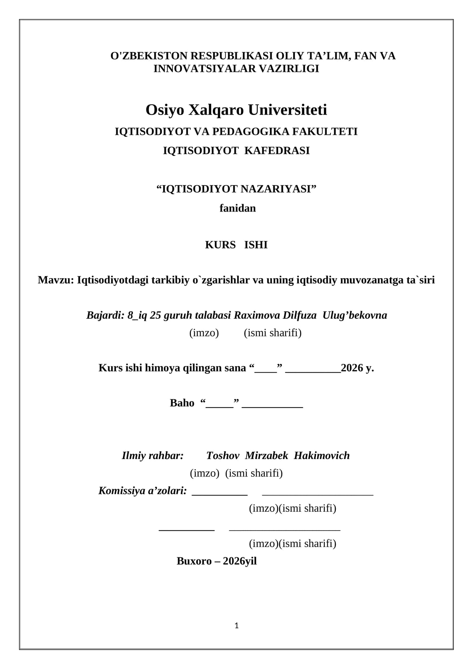 iQTISODIYOT NAZARIYASI KURS IShI
