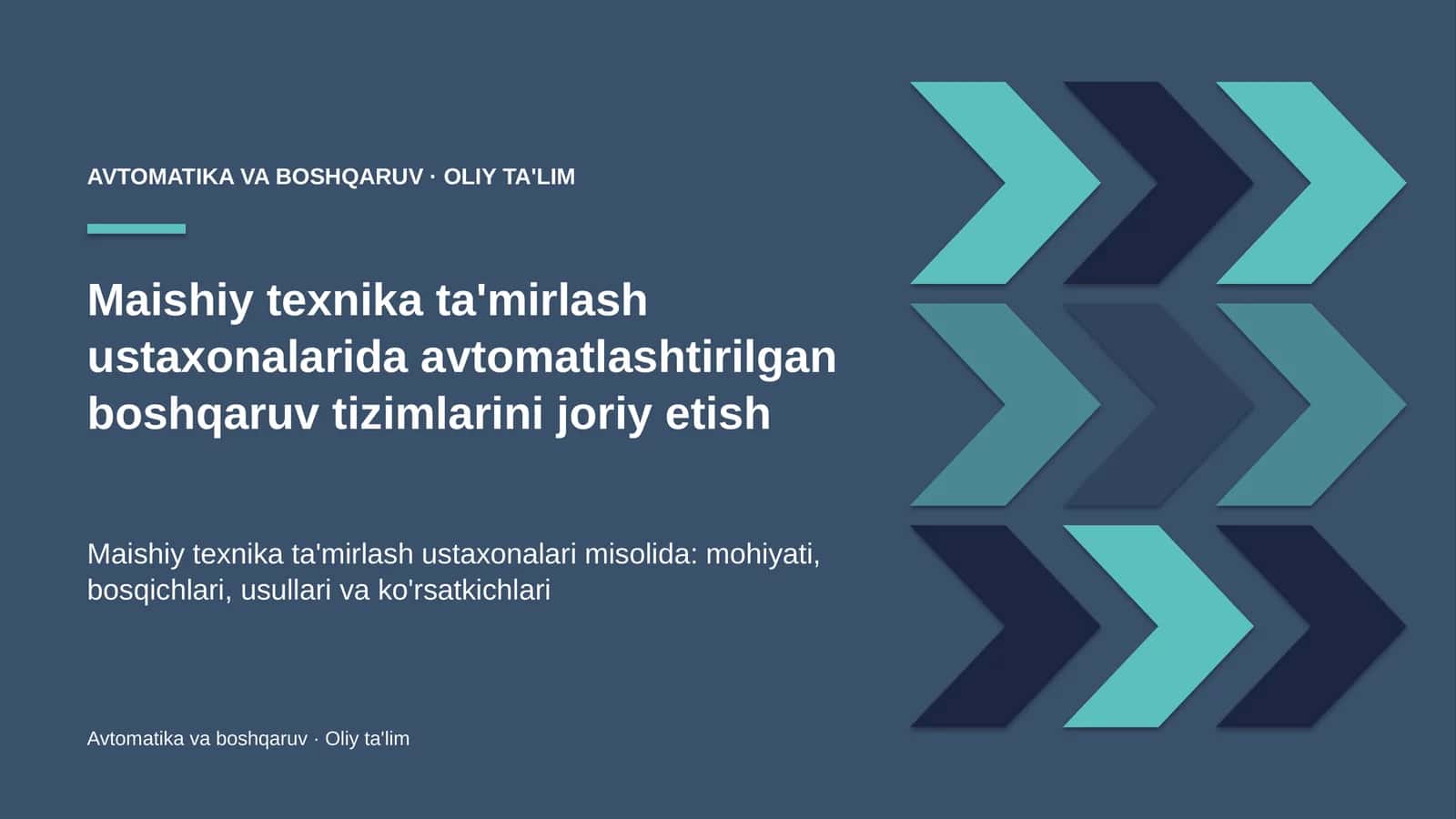 Maishiy texnika ta'mirlash ustaxonalarida avtomatlashtirilgan boshqaruv tizimlarini joriy etish