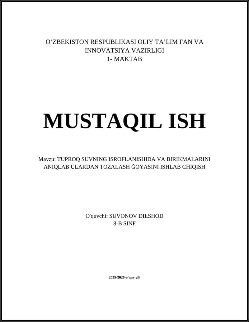 Tuproq va suvdan namuna olish, saqlash va transport qilish protokollarini ishlab chiqish
