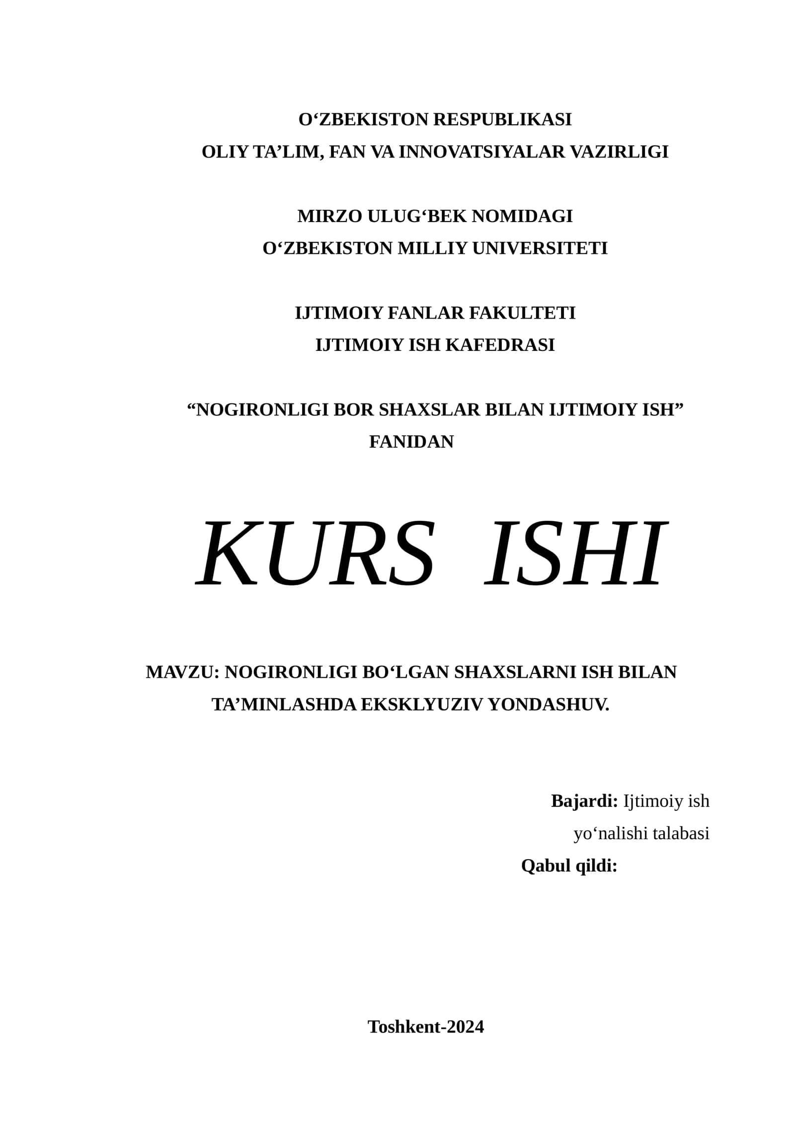 NOGIRONLIGI BO‘LGAN SHAXSLARNI ISH BILAN TA’MINLASHDA EKSKLYUZIV YONDASHUV
