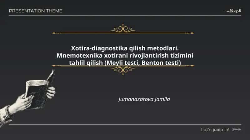 Xotira-diagnostika qilish metodlari. Mnemotexnika xotirani rivojlantirish tizimini tahlil qilish (Meyli testi, Benton testi)