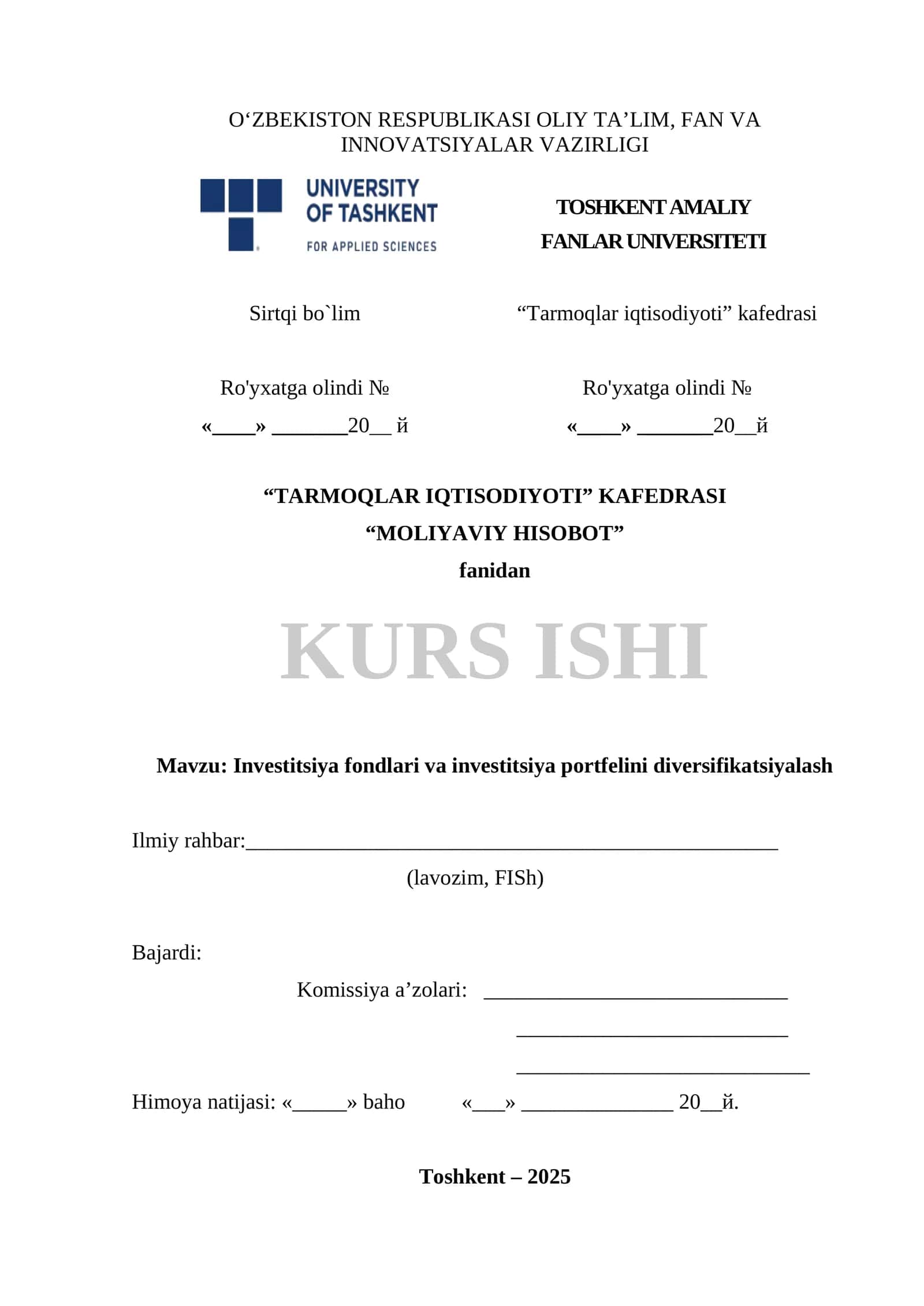 Investitsiya fondlari va investitsiya portfelini diversifikatsiyalash