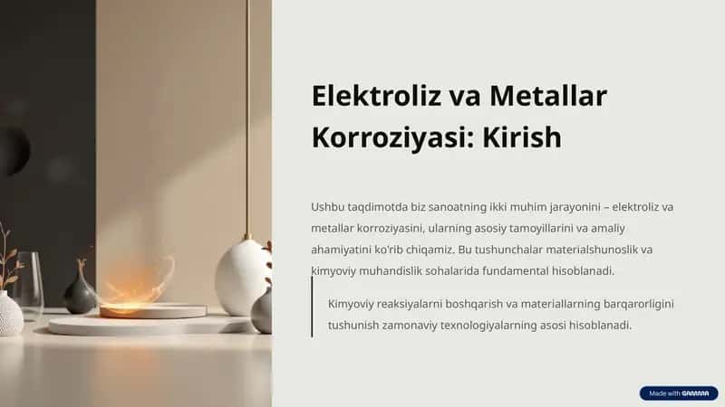 Elektroliz va Metallar Korroziyasi: Kirish