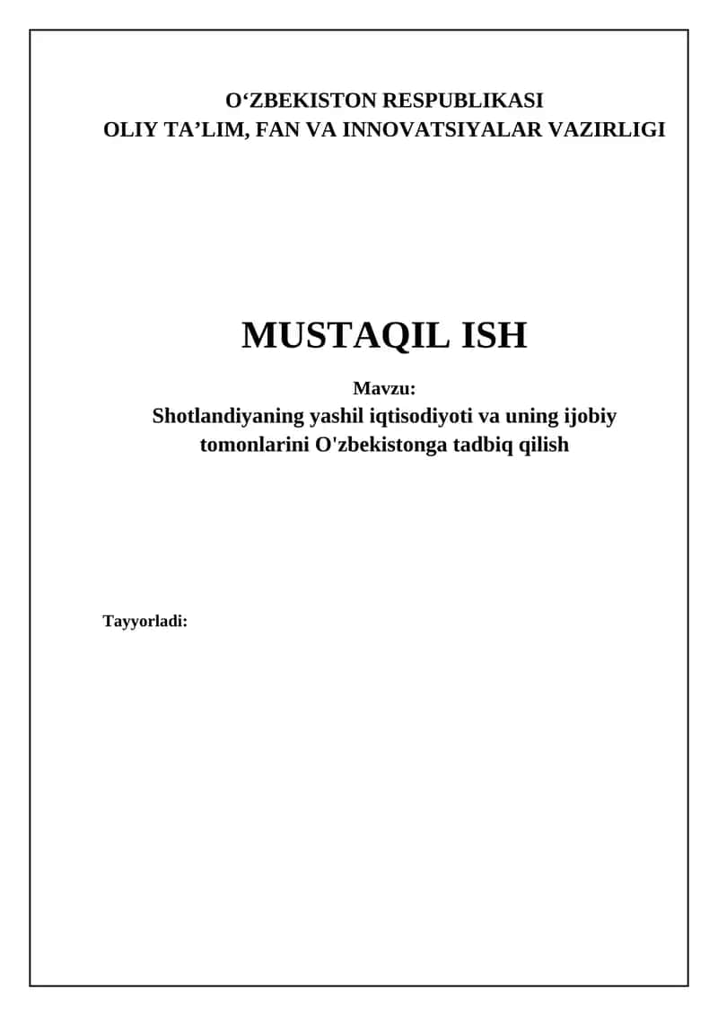Shotlandiya yashil iqtisodiyotining tajribasi: O'zbekiston uchun saboqlar