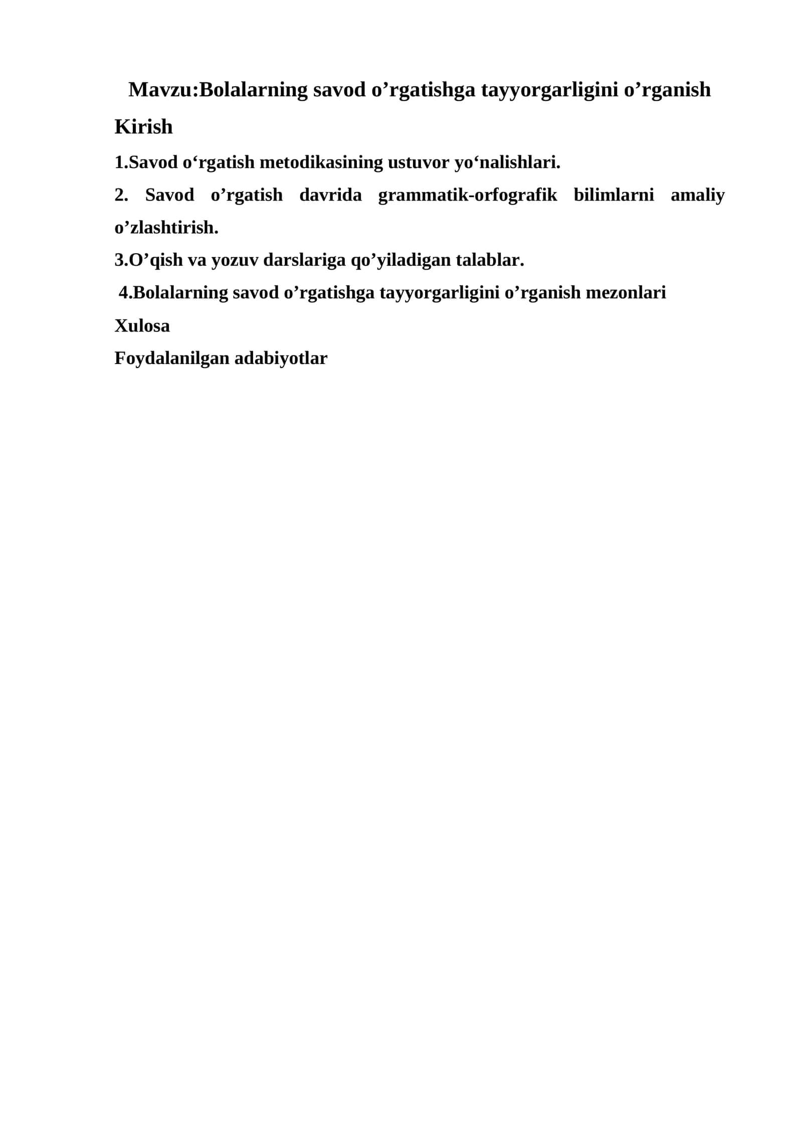 Bolalarning savod o’rgatishga tayyorgarligini o’rganish