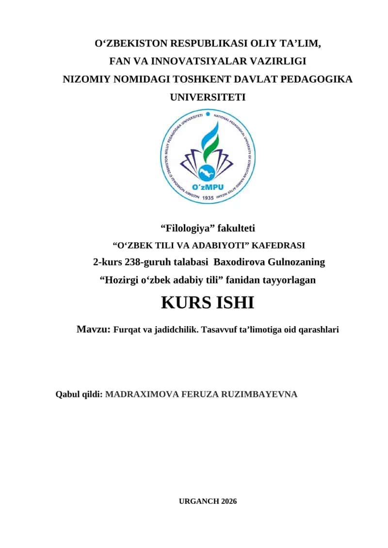 Furqat va jadidchilik. Tasavvuf taʼlimotiga oid qarashlari