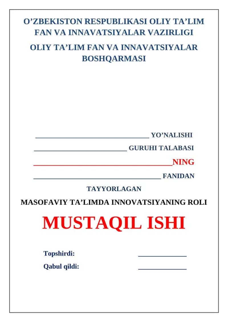 Masofaviy ta'limda innovatsiyaning roli