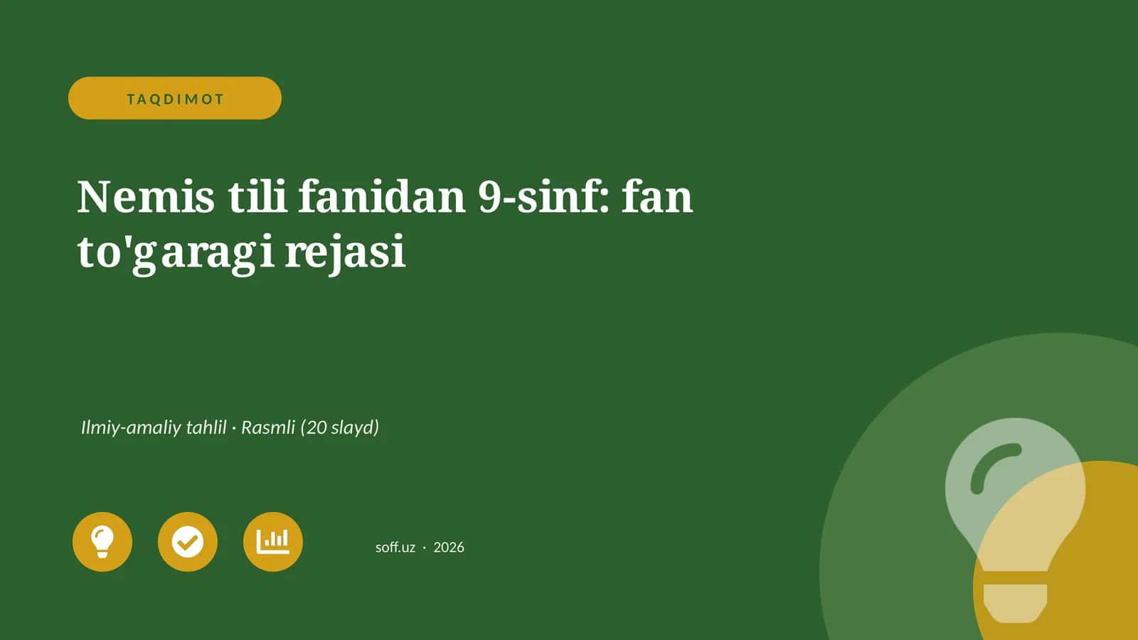 Nemis tili fanidan 9-sinf: fan to'garagi rejasi