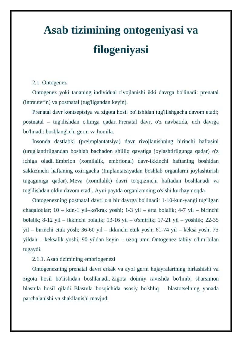 Asab tizimining ontogeniyasi va filogeniyasi