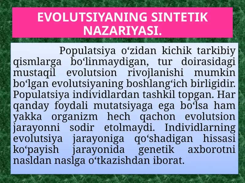 EVOLUTSIYANING SINTETIK NAZARIYASI