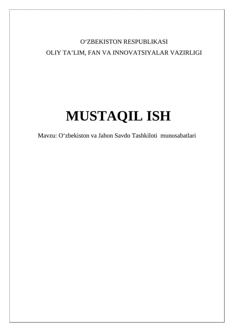 O'zbekiston va Jahon Savdo Tashkiloti munosabatlari